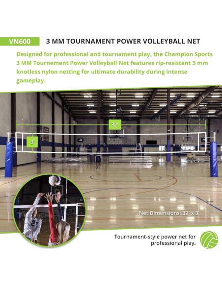 Red de Voleibol Oficial Champion Sports VN600 - 9.75m x 0.91m