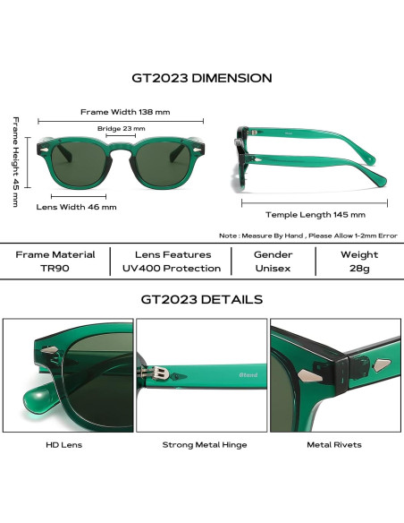Gafas de Sol Gtand Unisex Retro 46mm UV400 Montura Verde