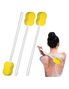 3 Esponjas de Mango Largo Yetene 57 cm para Ducha Amarillas