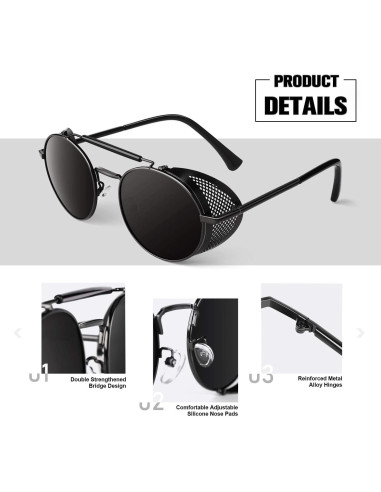 Gafas de sol steampunk SUNIER redondas UV400 con escudos