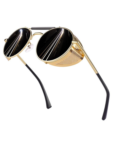 Gafas de sol steampunk polarizadas redondas SUNIER con escudos