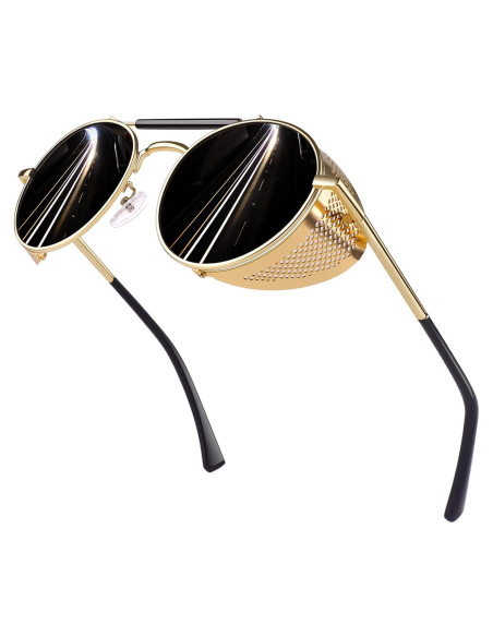 Gafas de sol steampunk polarizadas redondas SUNIER con escudos