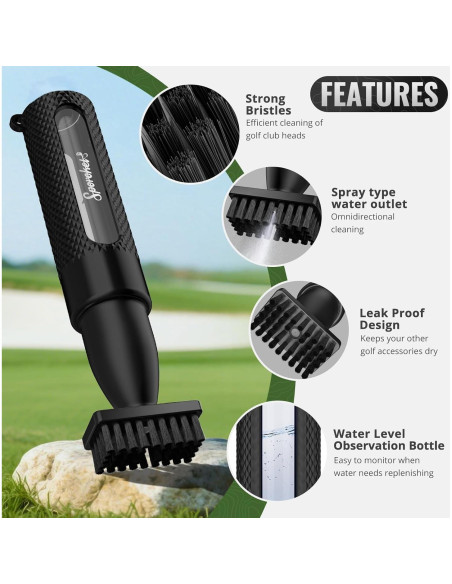 Cepillo Limpiador de Palos de Golf SPOROKET con Botella Presurizada
