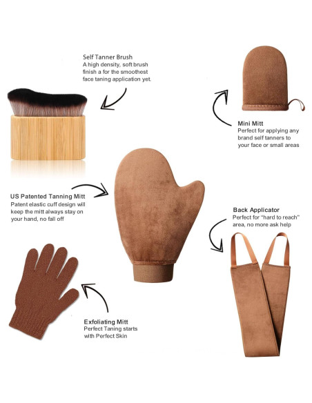 Kit 3 en 1 de Mitones de Autotanning KELILO - Aplicador y Brocha