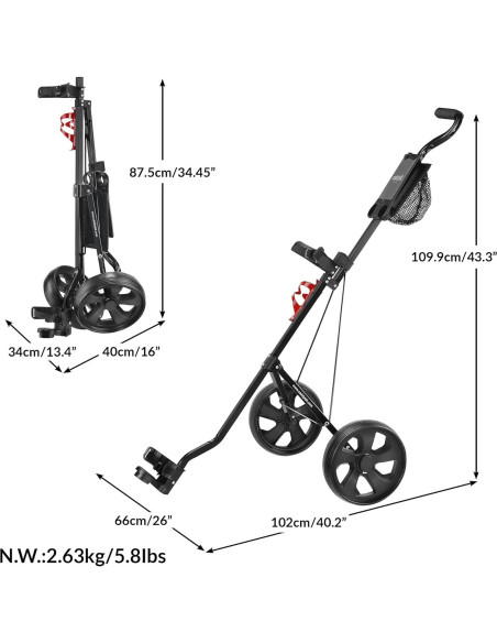 Carro de Golf Plegable Caddytek CaddyLite 5.8 - 2 Ruedas, Ligero y Ergonómico