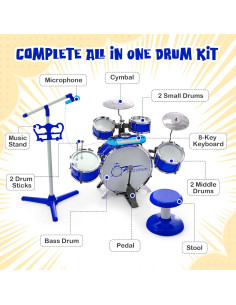 Juego de Teclado y Batería para Niños Costzon Azul 2