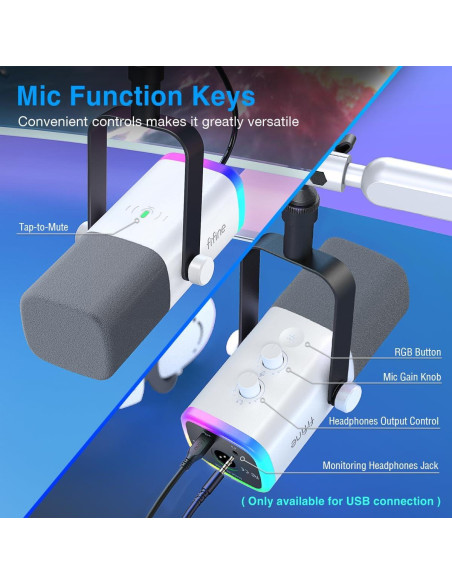 Micrófono Gaming FIFINE XLR/USB con Soporte y RGB