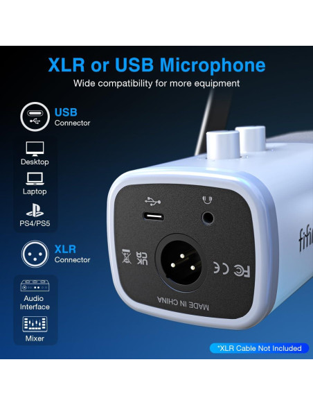 Micrófono Gaming FIFINE XLR/USB con Soporte y RGB