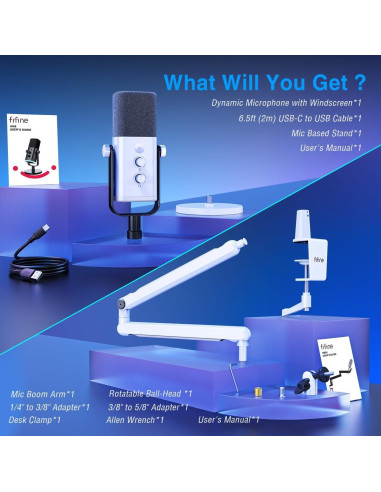 Micrófono Gaming FIFINE XLR/USB con Soporte y RGB