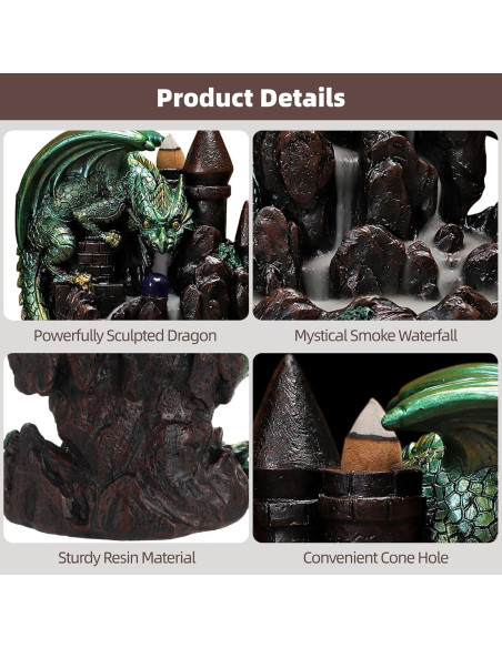 Quemador de Incienso Varku Dragón Retroceso con 60 Conos