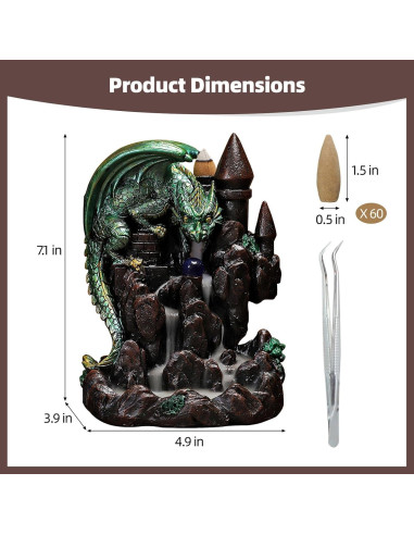 Quemador de Incienso Varku Dragón Retroceso con 60 Conos