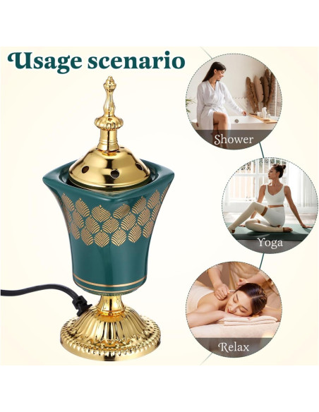 Quemador de Incienso Eléctrico Cabilock Verde para Yoga y Spa