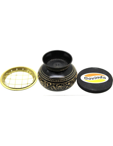 Quemador de Incienso de Bronce Govinda con Pantalla y Posavasos