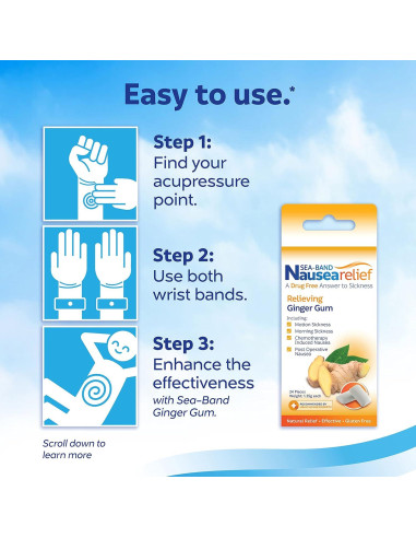 Muñequera Antináuseas Sea-Band Gris - 1 Par, Alivio Natural
