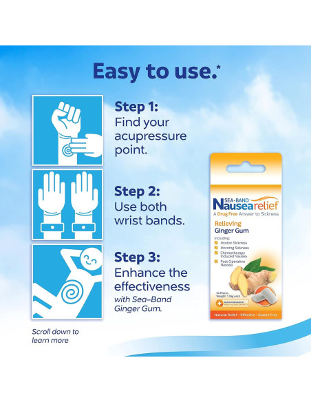 Muñequera Antináuseas Sea-Band Gris - 1 Par, Alivio Natural