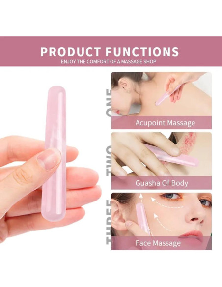 Barra de Masaje Gua Sha Cuarzo Rosa Leosense 11.4cm