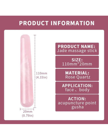 Barra de Masaje Gua Sha Cuarzo Rosa Leosense 11.4cm