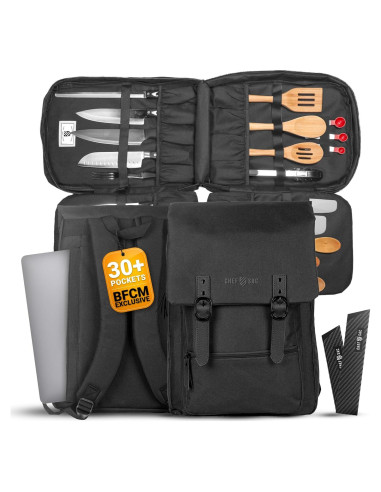 Bolsa de Cuchillos Chef Sac Vintage - 30+ Bolsillos, Negro