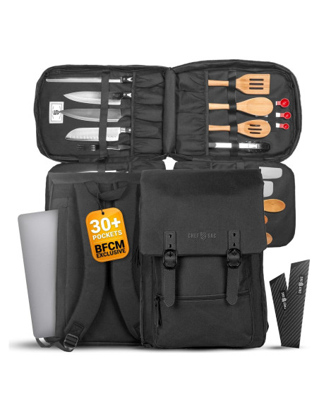 Bolsa de Cuchillos Chef Sac Vintage - 30+ Bolsillos, Negro