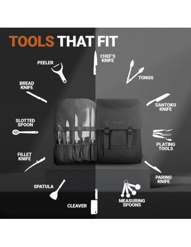Bolsa de Cuchillos Chef Sac Vintage - 30+ Bolsillos, Negro