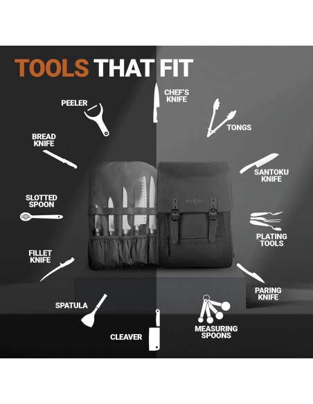 Bolsa de Cuchillos Chef Sac Vintage - 30+ Bolsillos, Negro