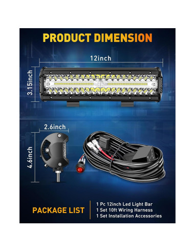 Barra de Luz LED NAOEVO 30 cm 300W 30000LM Blanca Offroad