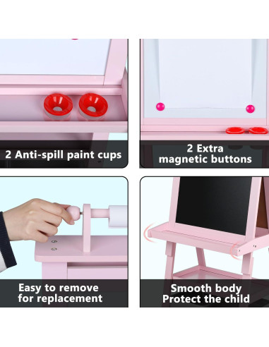 Caballete 3 en 1 Kinder King Rosa con Almacenamiento y Accesorios