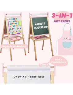 Caballete de Arte para Niños WOODENFUN Rosa Ajustable Doble Cara 2