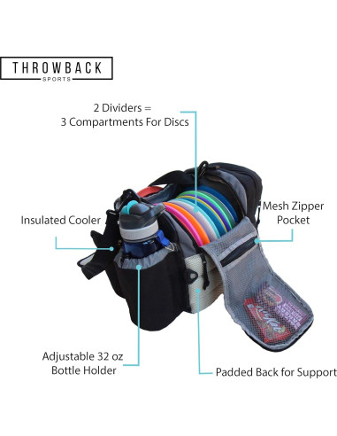 Bolsa de Frisbee Disc Golf Throwback Sports con Nevera 12 Discos
