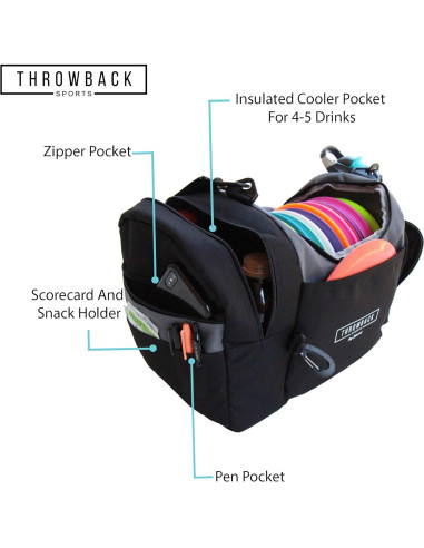 Bolsa de Frisbee Disc Golf Throwback Sports con Nevera 12 Discos