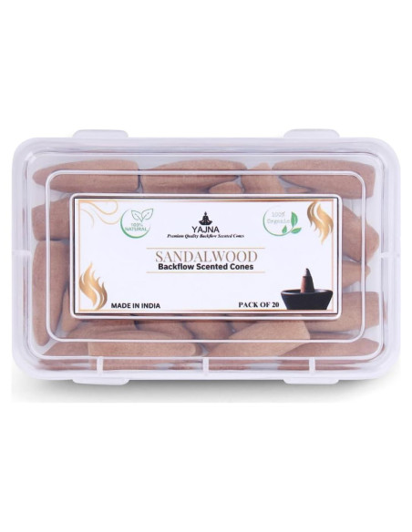 Conos de Incienso de Sándalo Yajna - 20 Unidades Hechos a Mano