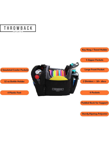 Bolsa de Frisbee Disc Golf Throwback Sports con Nevera 12 Discos