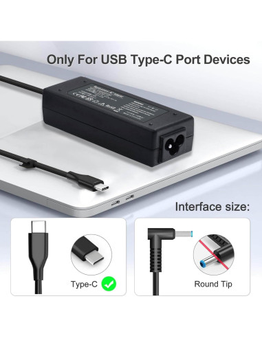 Cargador USB-C 65W DMKAOLLK para Laptop HP y Universal