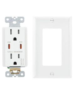 Enchufe de Pared USB Wengart PD65W 15A Carga Rápida Blanco