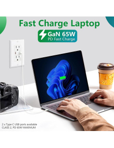 Enchufe de Pared USB Wengart PD65W 15A Carga Rápida Blanco 2