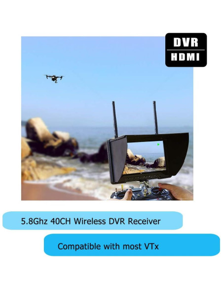 Monitor FPV Flysight Black Pearl RC801 7" 5.8GHz DVR Batería