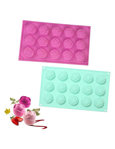 Moldes de Silicona Rosa 2 Pcs 15 Cavidades para Pasteles