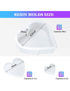 Molde de Resina Corazón Grande KISREL 3 PCS Silicona 2