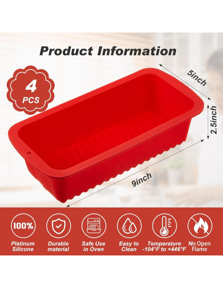 4 Moldes de Pan de Silicona Antiadherente Willinglong 23x12cm