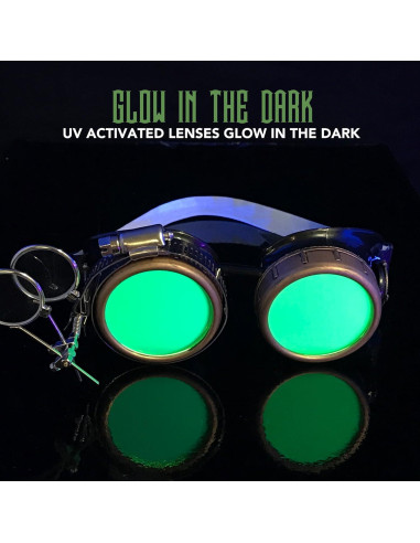 Gafas Steampunk UMBRELLALABORATORY con Lentes Verdes y Lupa