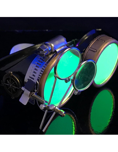 Gafas Steampunk UMBRELLALABORATORY con Lentes Verdes y Lupa