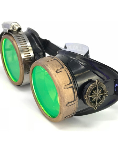 Gafas Steampunk UMBRELLALABORATORY con Lentes Verdes y Lupa