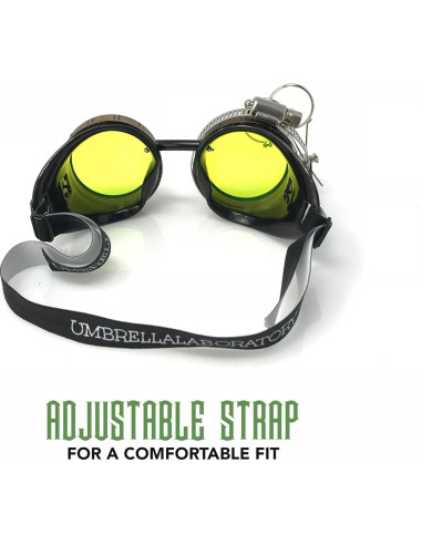 Gafas Steampunk UMBRELLALABORATORY con Lentes Verdes y Lupa