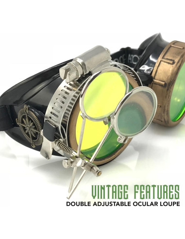 Gafas Steampunk UMBRELLALABORATORY con Lentes Verdes y Lupa