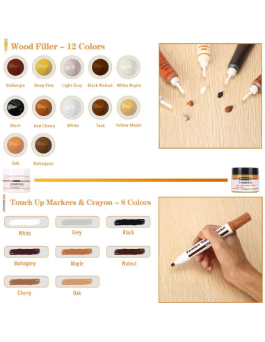 Kit de Reparación de Madera Lifreer 42 Piezas - Relleno y Marcadores