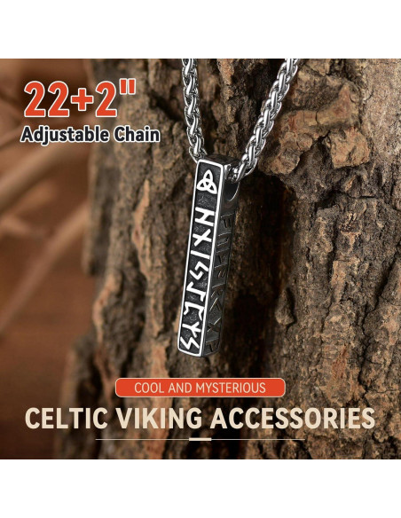 Collar de Runas Vikingas Norse FaithHeart Acero Inoxidable 40-81 cm