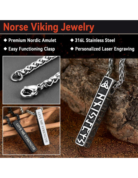 Collar de Runas Vikingas Norse FaithHeart Acero Inoxidable 40-81 cm