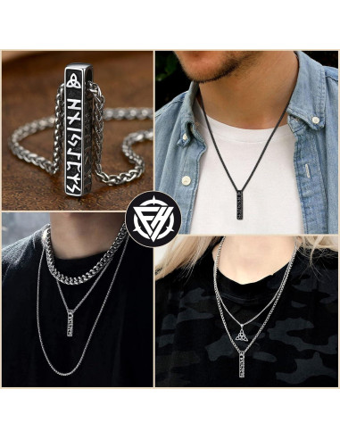 Collar de Runas Vikingas Norse FaithHeart Acero Inoxidable 40-81 cm