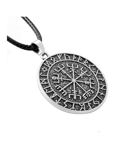 Collar Vikingo Vegvisir para Hombres en Plata Antigua - 45.72 cm