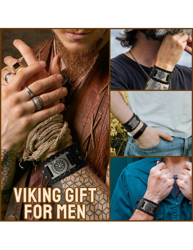 12 Pcs Pulseras Vikingas y Collares Nórdicos para Adultos